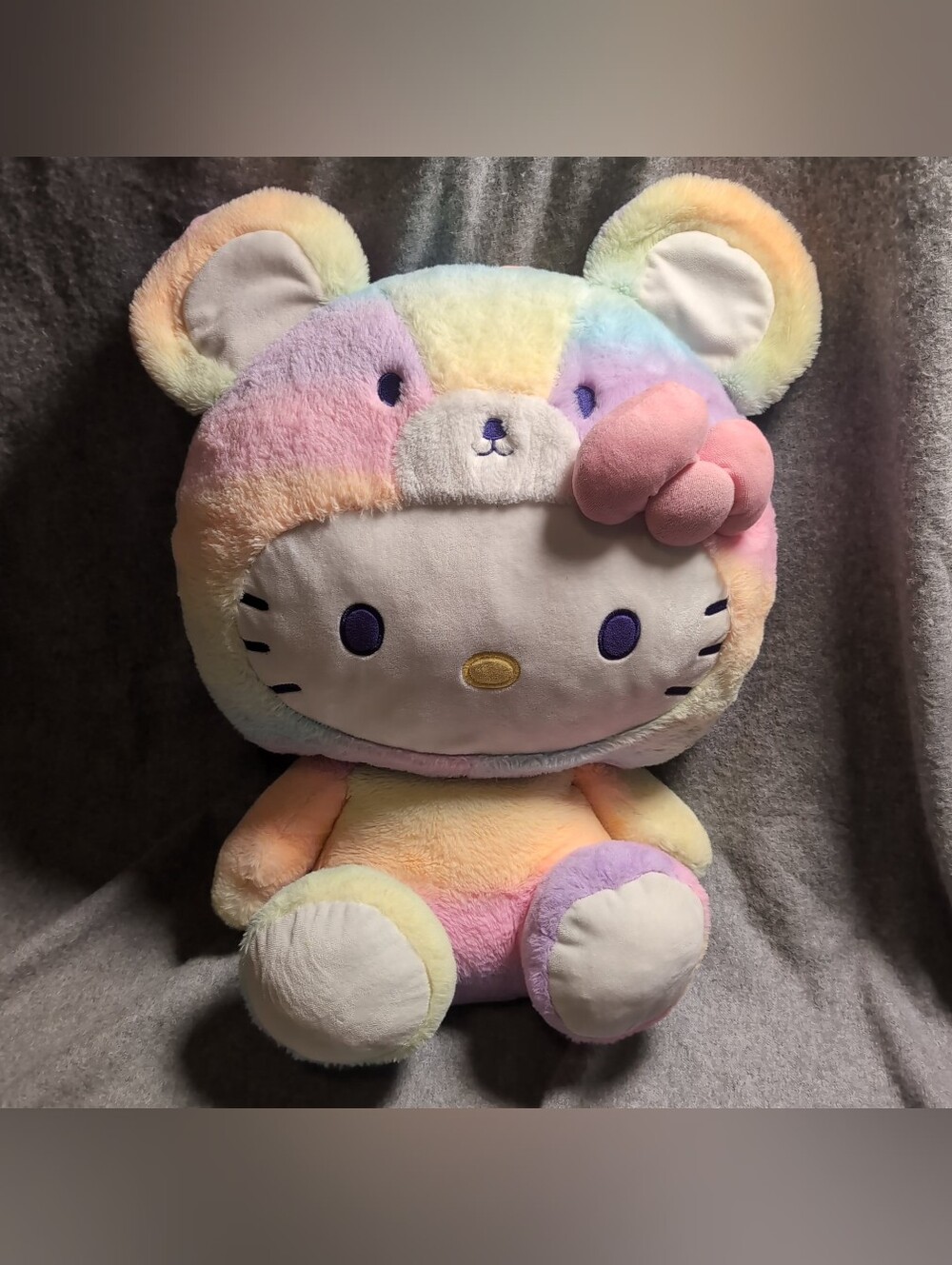 Sanrio Hello Kitty Rainbow Pastel Teddy Bear Suit Plush ~18" Jumbo Stuffed Toy